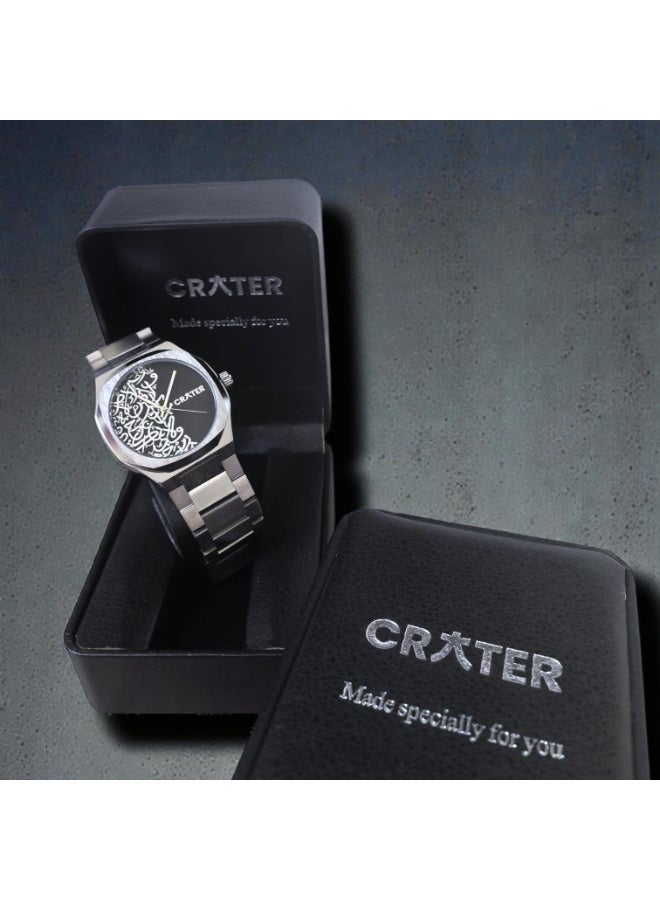 كريتر  ساعة كريتر (CRATER) للرجال – تصميم ملكي فاخر من الستانلس ستيل، مينا كلاسيكي مع عرض التاريخ، مقاومة للماء – تشمل علبة الماركة (فضي /أسود ). - Image 4